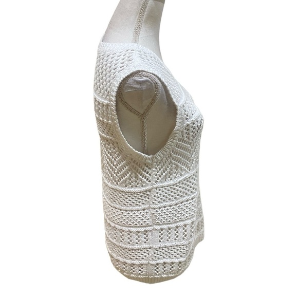 Talbots white cotton blend chunky loose knit sleeveless top/vest medium petite - Picture 6 of 9